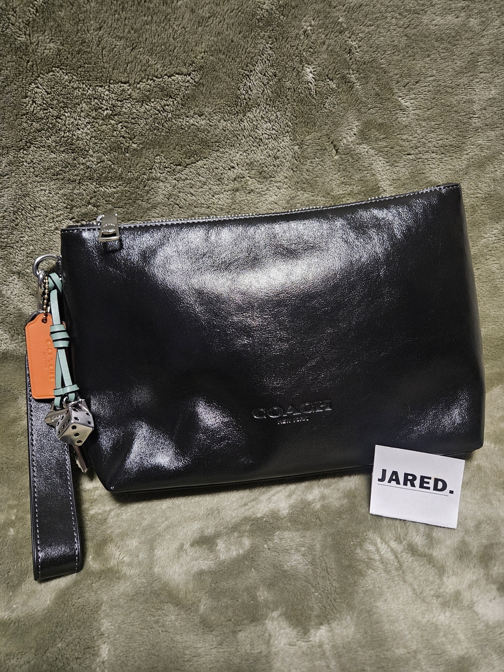 Coach Black Leather Clutch with Charms